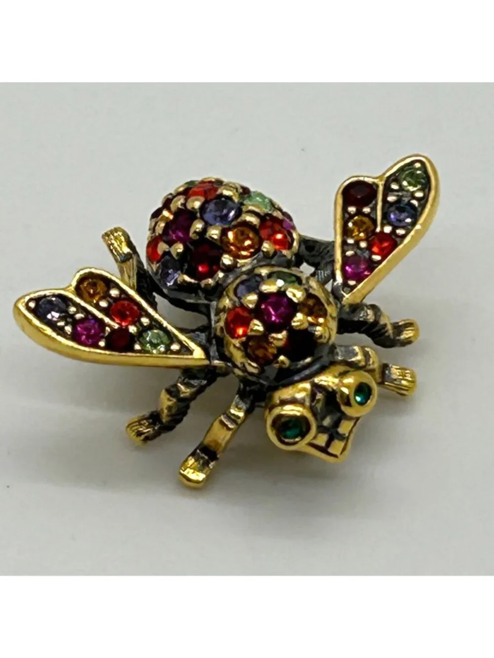 Joan Rivers Signed Bee Brooch Jewel Tone Rhinestone Vintage Gold Tone Insect Pin